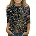 thumbnail image 3 of JTSRKL Sparkly Party Tops for Kids Girls Cute Summer Graphic T-Shirts Trendy Three Quarter Length Sleeve Crewneck Pullover Blouse Lightweight Comfy Tunic Blouse for Leggings Black#01 4-5 Years, 3 of 6