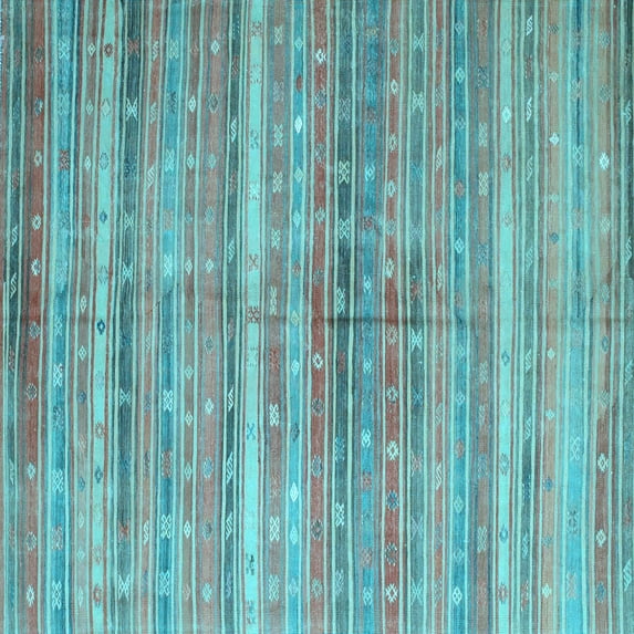 Ahgly Company Indoor Square Southwestern Light Blue Country Area Rugs, 7' Square