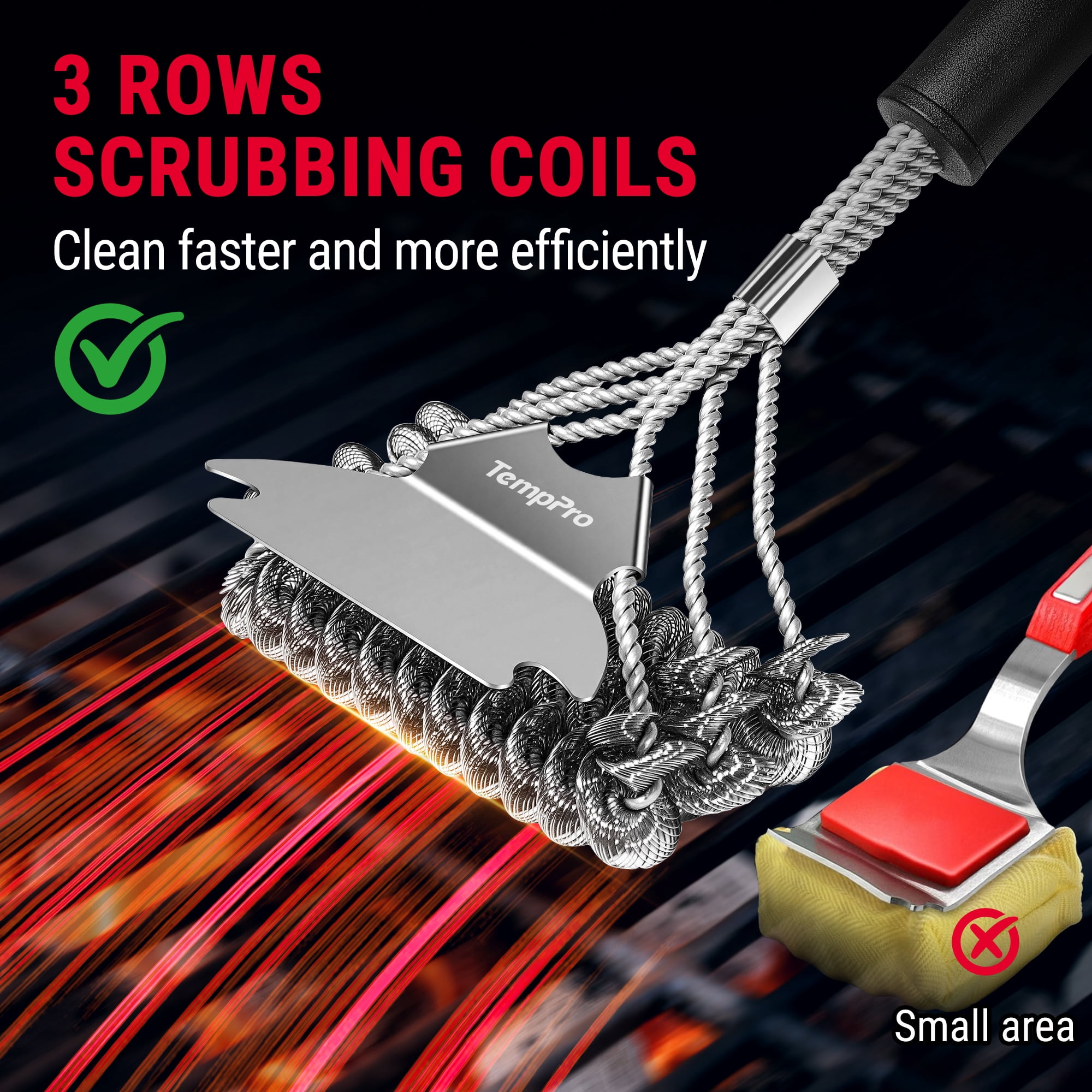 TempPro Grill Brush and Scraper Bristle Free, Safe BBQ Brush for Grill, Stainless Grill Grate Cleaner (Formerly ThermoPro)