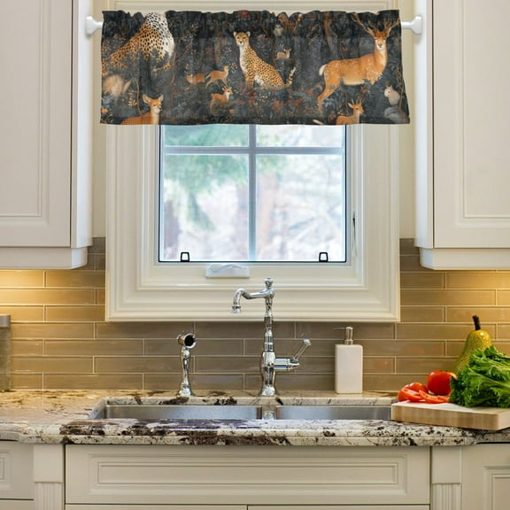 Yayeee Window Valance for Kitchen Farmhouse Rod Pocket Forest Pattern Short Curtain for Living Room