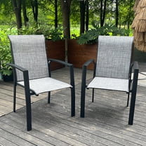 Garden Patio Chairs Set of 2, All Weather Metal Outdoor Dining Chairs , Garden, Poolsides, Black Color Frame