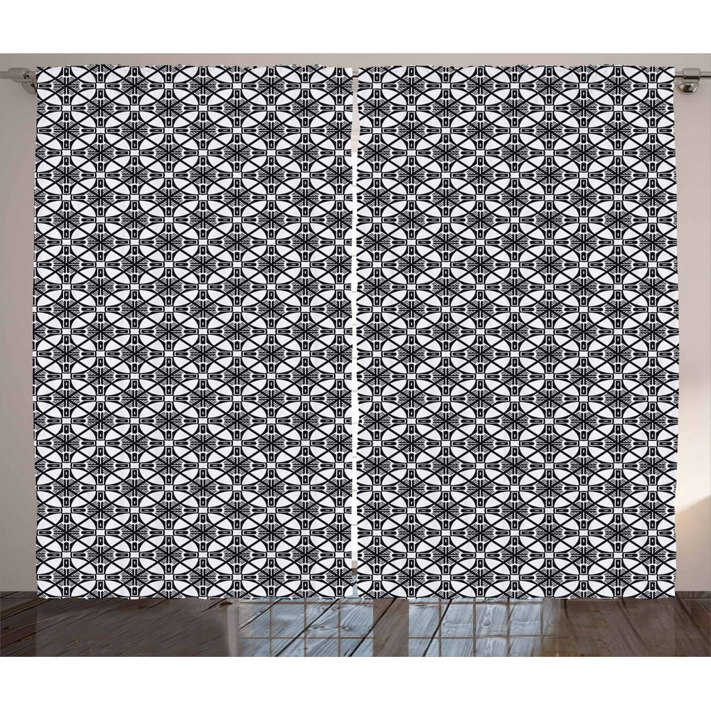 Art Deco Curtains 2 Panels Set, Crooked Lines Art Deco Template of