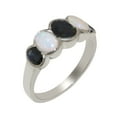 thumbnail image 1 of LBG British Made 9k White Gold ring with Natural Sapphire & Opal Womens Band Ring - 33 size options - Size 11, 1 of 5