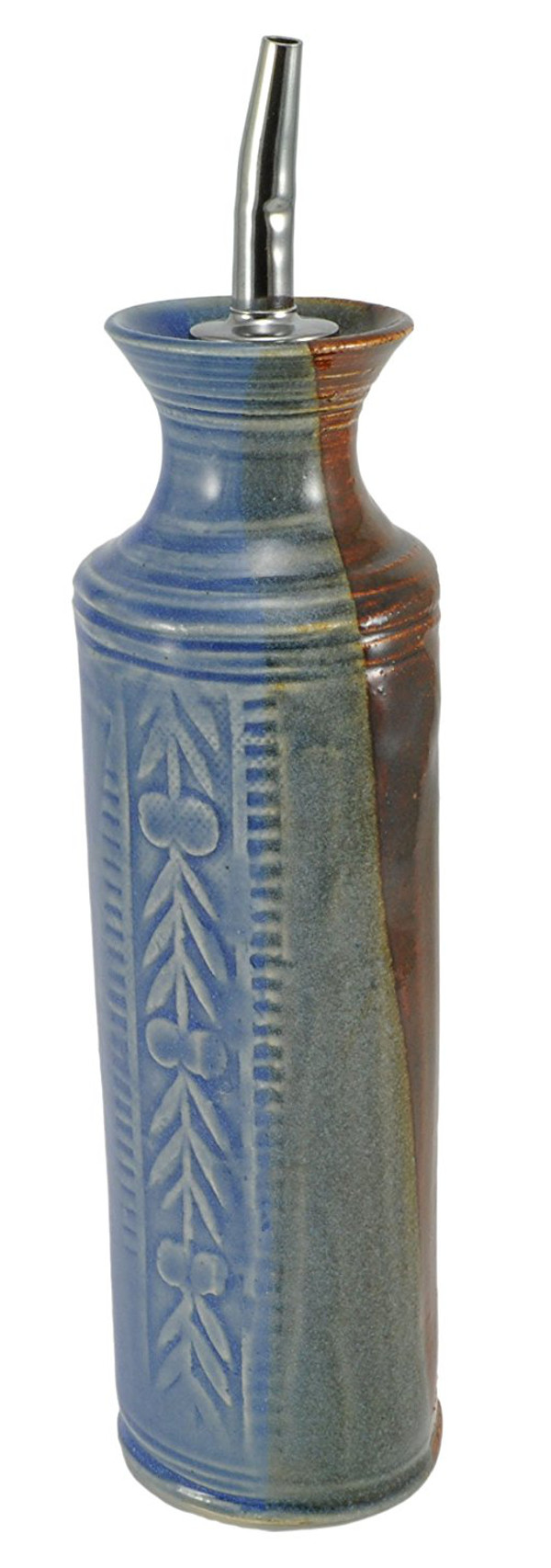 Holman Pottery Handmade Oil Bottle Blue Earth