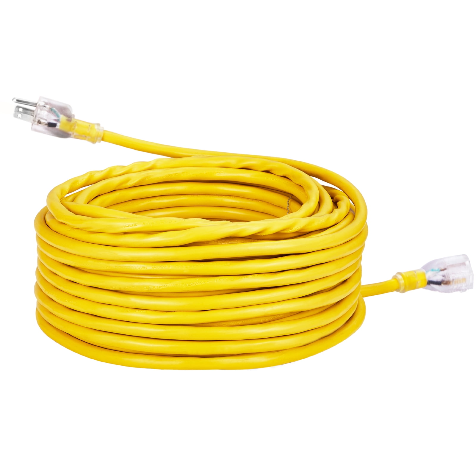 KFFKFF 100FT Robust Extension Cable, 12AWG 15Amps 1875W, Triple Plug Indoor Outdoor Electrical Wire with Illuminated Tip, Bendable & -40°C Cold-Tolerant for Yard, Carport, Household Use,ETL Certified