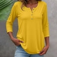 thumbnail image 2 of Razzly Women's Casual Button Down Short Sleeve Round Neck Basic T-Shirt - Soft Breathable Everyday Wear for Women(Yellow1,M), 2 of 5