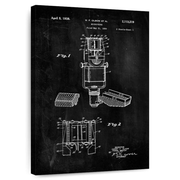 Elephant Stock Microphone Bw Patent Wall Art - Vertical Canvas Wall Art - Hallway Wall Decor - Patent Canvas - Black And White Decor - 8" x 12"