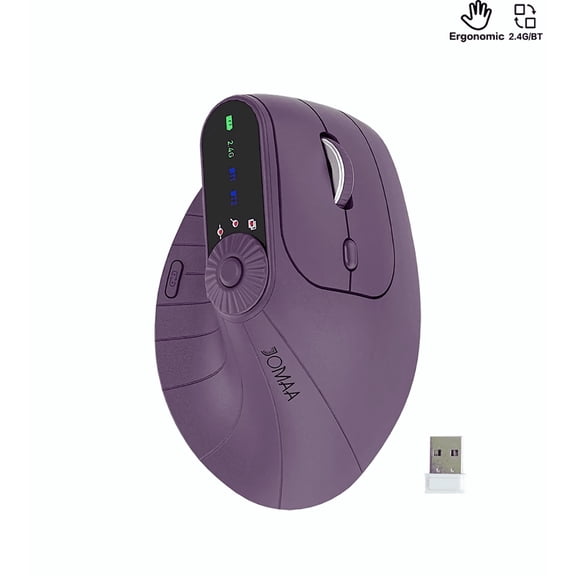 Jomaa Bluetooth Wireless Vertical Mouse With Function Adjustment Knob Slient Click Rechargeable Ergonomic Mice for Win/IOS/Android