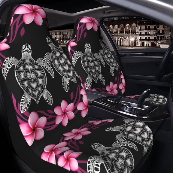 Sea Turtle with Flowers Car Seat Covers Set of 2 for Women and Men, Universal Fit Bucket Seat Protectors for Cars, SUVs, Sedans and Trucks, Soft Breathable Polyester, Front Seats Only