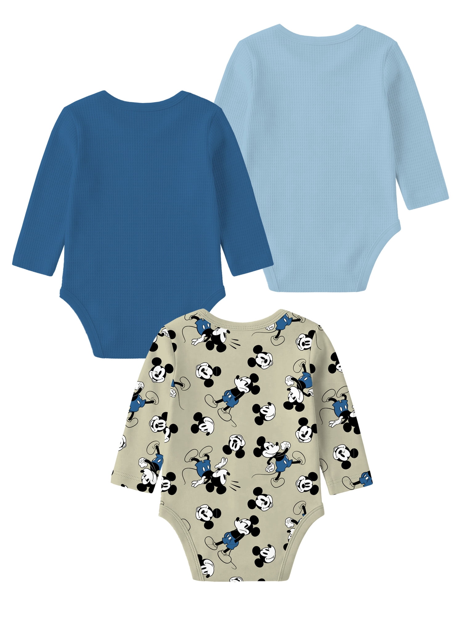 Mickey Mouse Baby Boy 3 Pack Long Sleeve Bodysuit, Size 0-24 Months