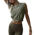 thumbnail image 3 of Crop Top Athletic Shirts for Women Cute Sleeveless Yoga Tops Running Gym Cotton Cropped Workout Clothes Military green M, 3 of 7