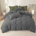thumbnail image 6 of MorroMorn Muslin Duvet Cover Queen Size, 100% Breathable Cotton Comforter Cover Sets, Ultra Soft 2-Layer Gauze Duvet Cover Set 3 PCS with 2 Pillowcases, Lightweight Linen Like, 90"x90", Dark Grey, 6 of 8