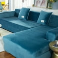 thumbnail image 3 of SHANNA Sectional Sofa Covers 2Pcs Stretch Velvet L Shape Couch Slipcovers 3 Seater+4 Seater Sofa Furniture Protector with 4pcs Pillow Covers,Lake Blue, 3 of 13