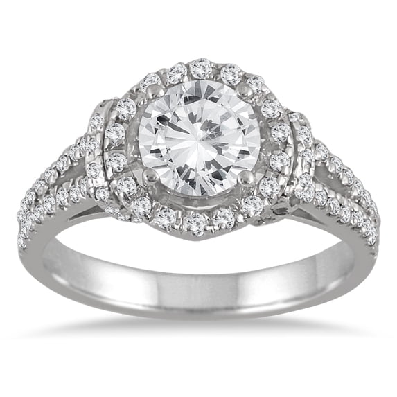 SZUL Women's AGS Certified 1 1/2 Carat Diamond Split Shank Engagement Ring in 14K White Gold (J-K Color, I2-I3 Clarity)