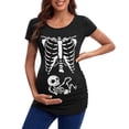 thumbnail image 2 of Hauts de Maternité d'Halloween pour Femmes, T-Shirt de Grossesse Amusant à Imprimé Squelette, Coupe Confortable Extensible, Blouse Décontractée Froncée sur le Côté pour Mamans, 2 of 3
