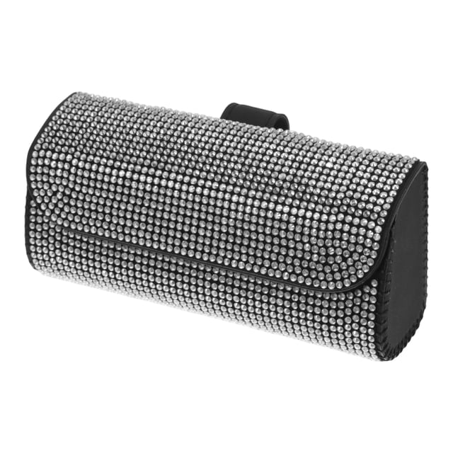 Estuche para Gafas de Sol del Coche Único Bargains Magnético Universal Soporte para Gafas de Visor de Coche Caja de Almacenamiento Cuero Microfibra, Piedras de Strass Blanco 16.5x7cm 1 Pcs