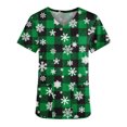 thumbnail image 4 of EQWLJWE Women's Plus Size Snowflake Plaid Print V-Neck Short Sleeve Scrub Top,, 4 of 6