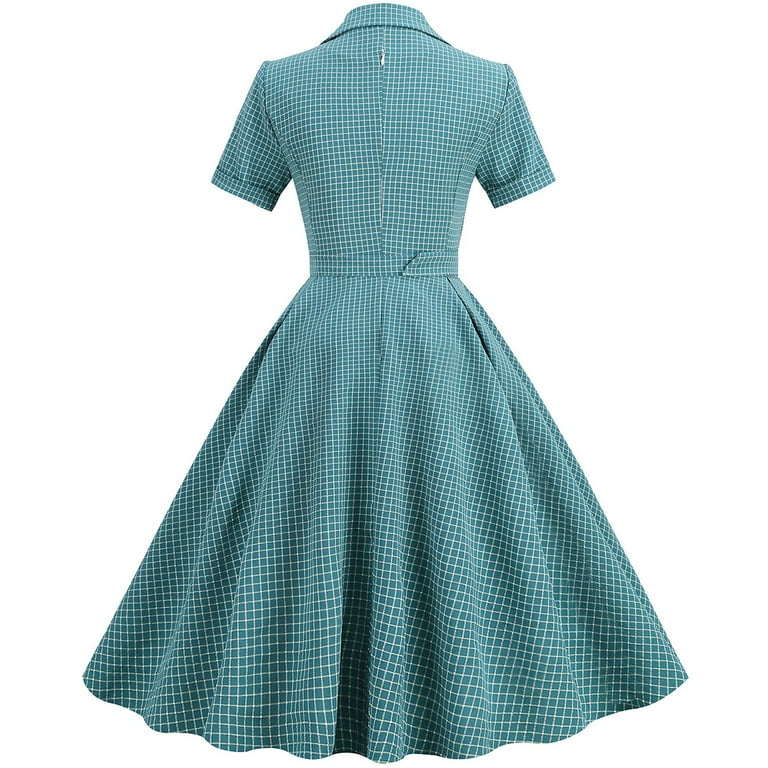 green emerald velvet dress Unique Vintage Green Plaid Ric Rac Swing Dress  Suzie's Bombshell Boutique