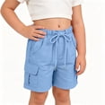 thumbnail image 6 of ZOYOEN Girls Trendy Cargo Shorts- Casual Elastic Waist Drawstring Baggy Stretch Kids Hiking Shorts Blue Size 5, 6 of 8