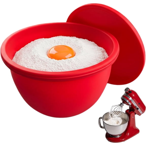 Xwlshop Silicone Bowl Liners with Lid for 5 Quart Stand Mixers, Food Grade Silicone Mixing Bowl Inserts, Baking & Cooking Accessories (Red, 1 Pack)