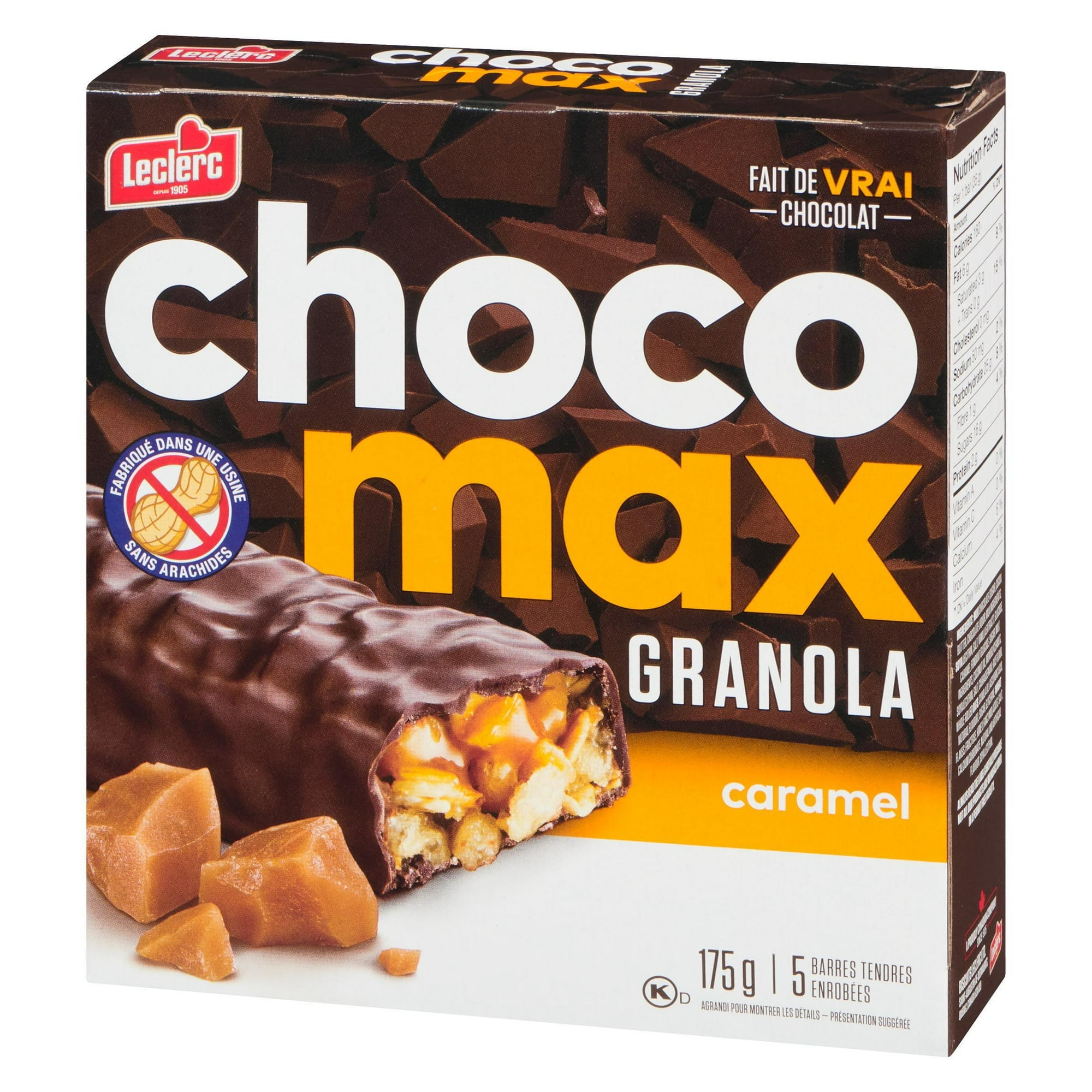 Leclerc Chocomax Caramel Granola Barres 175g/5 barres tendres enrobees