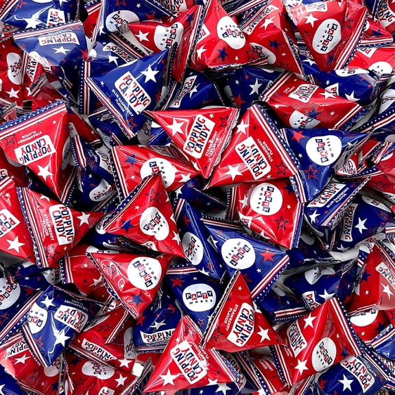 PartyWorks Patriotic Candy - Independence Day Popping Rocks Pouches 40-Count Bag - Strawberry, Blue Raspberry Flavors - Individual Triangles