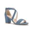 thumbnail image 1 of BLISSFUL STEP Women's Open Toe Cross Strap Mid Block Heel Sandals Haze Blue 8, 1 of 7