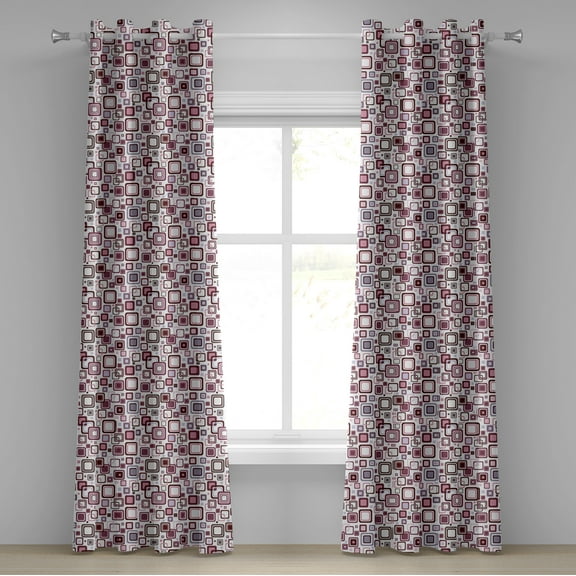 Ambesonne Geometric Grommet Curtain, Abstract Square Shape, 50" x 96", Brown Purple Grey