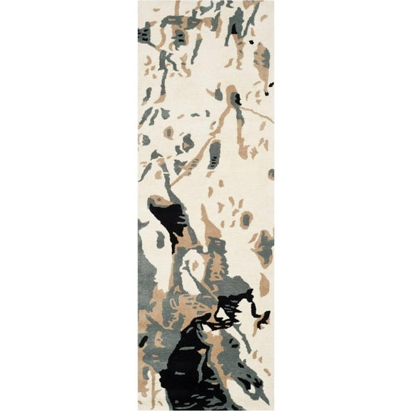 SAFAVIEH Bella Christiana Abstract Paint Splatter Wool Runner Rug, Ivory/Grey, 2'3" x 7'