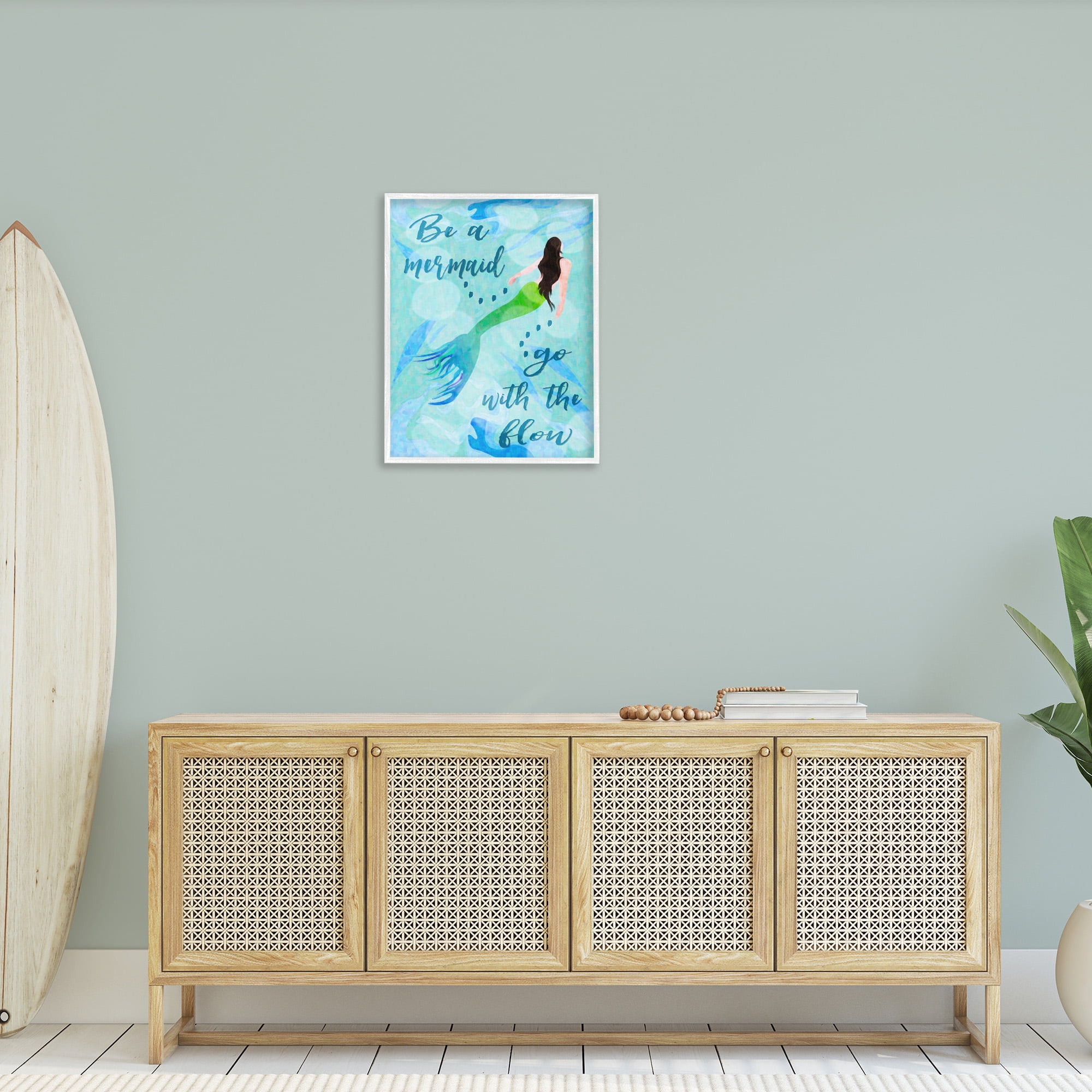 Stupell Industries Go With Flow Mermaid Abstract Painting White Framed Art Print Wall Art, 24 x 30