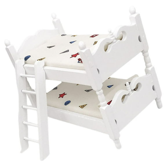 White Miniature Bunk Bed for Doll House Decoration with Realistic Look Cloth and Plastic 1/12 Scale