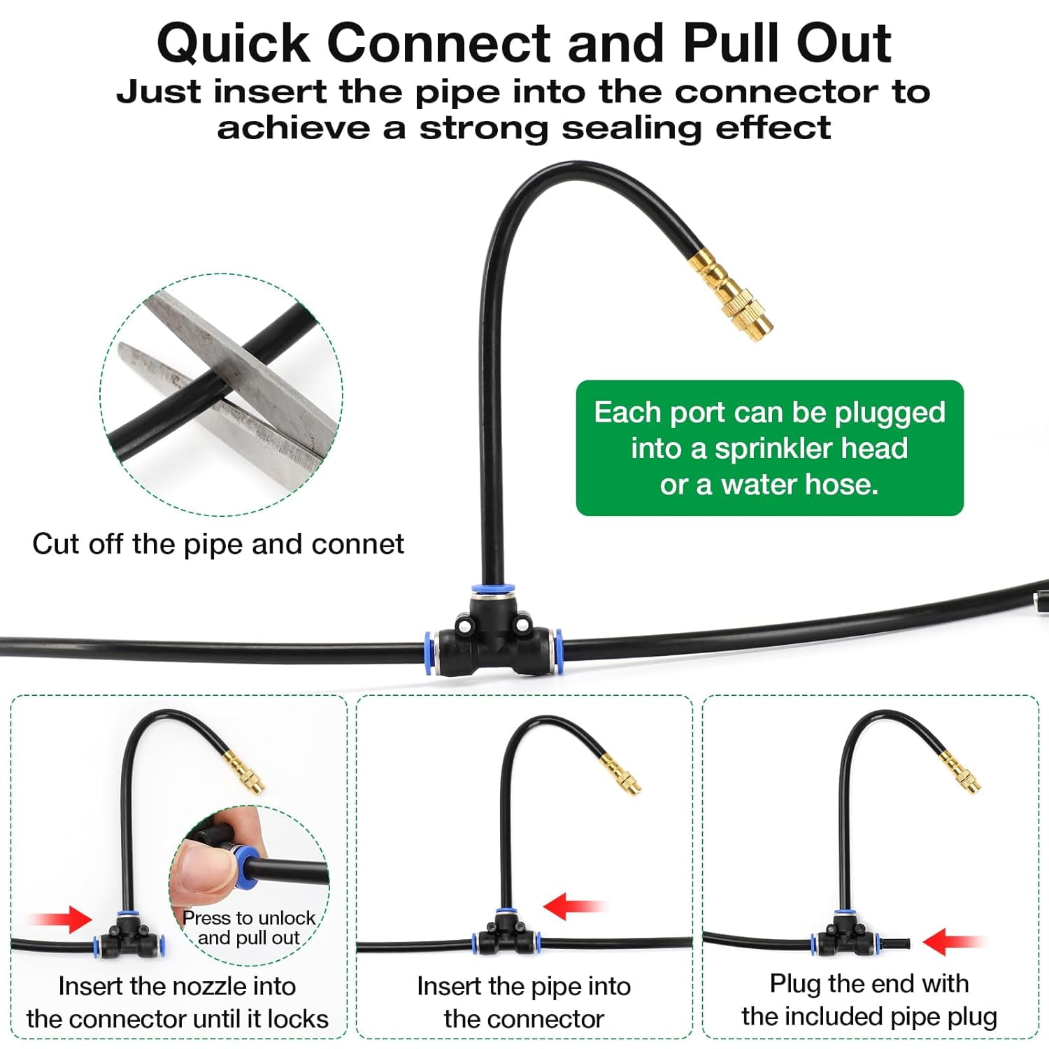 50 FT Drip Irrigation Kit with Adjustable Nozzles & Quick Connect, Automatic Watering System for Outdoor, Raised Bed,Potted Plant, Containers & Potted Plants
