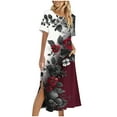 thumbnail image 2 of Ovzne Robes Grande Taille pour Femmes Rondes Robe de Plage Femme Couleur Unie Ample Décontractée Mode Robe à Manches Longues Robe à Col à Manches Longues Robe d'Été à Manches Longues Imprimée Liquidation, 2 of 7