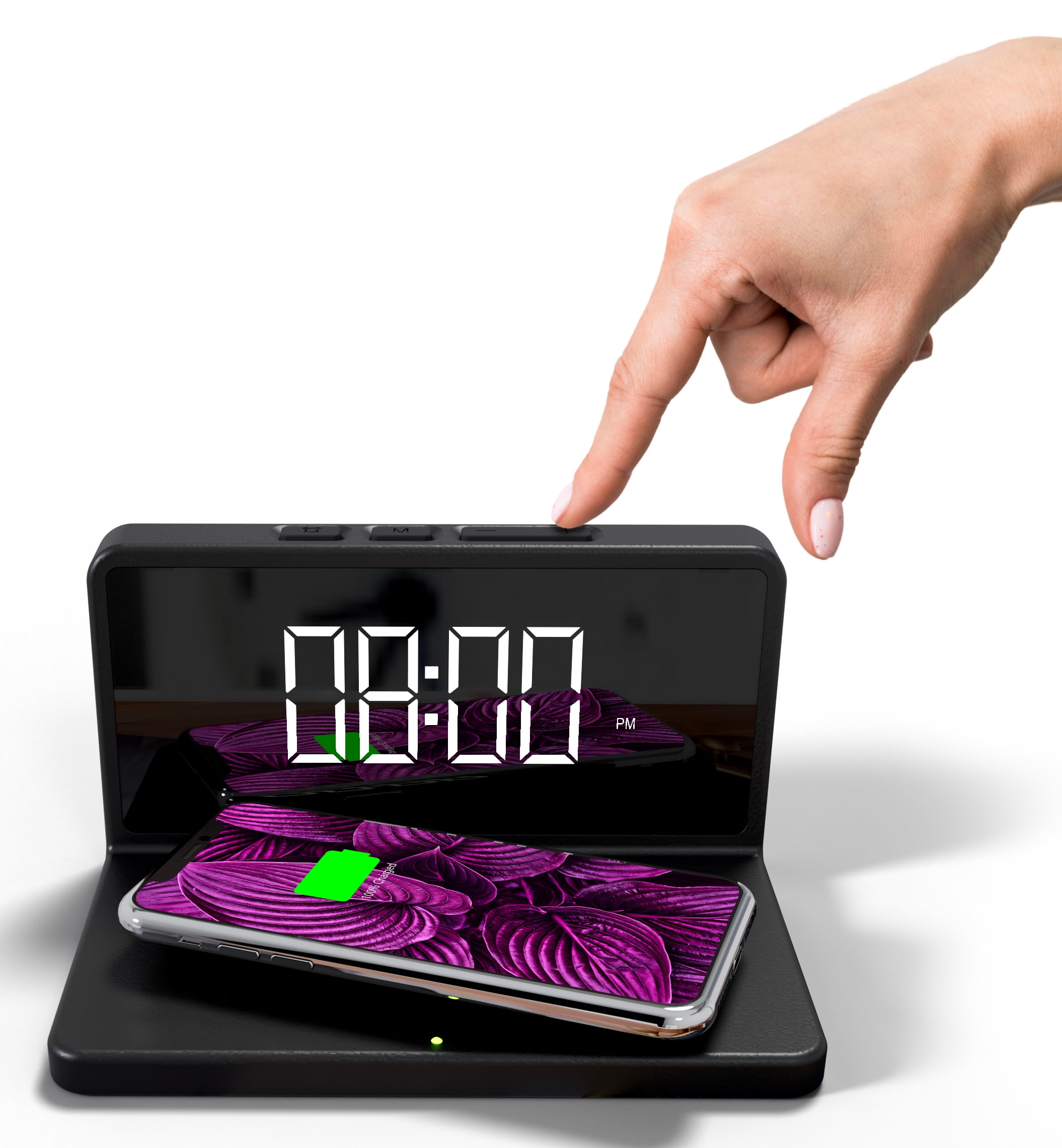 Premier LED Alarm Clock, Wireless Phone Charger for Countertop, Desk, Bedside Table, Black