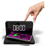 Premier LED Digital Alarm Clock and Wireless Mobile Phone Charger for Home, Office, Black