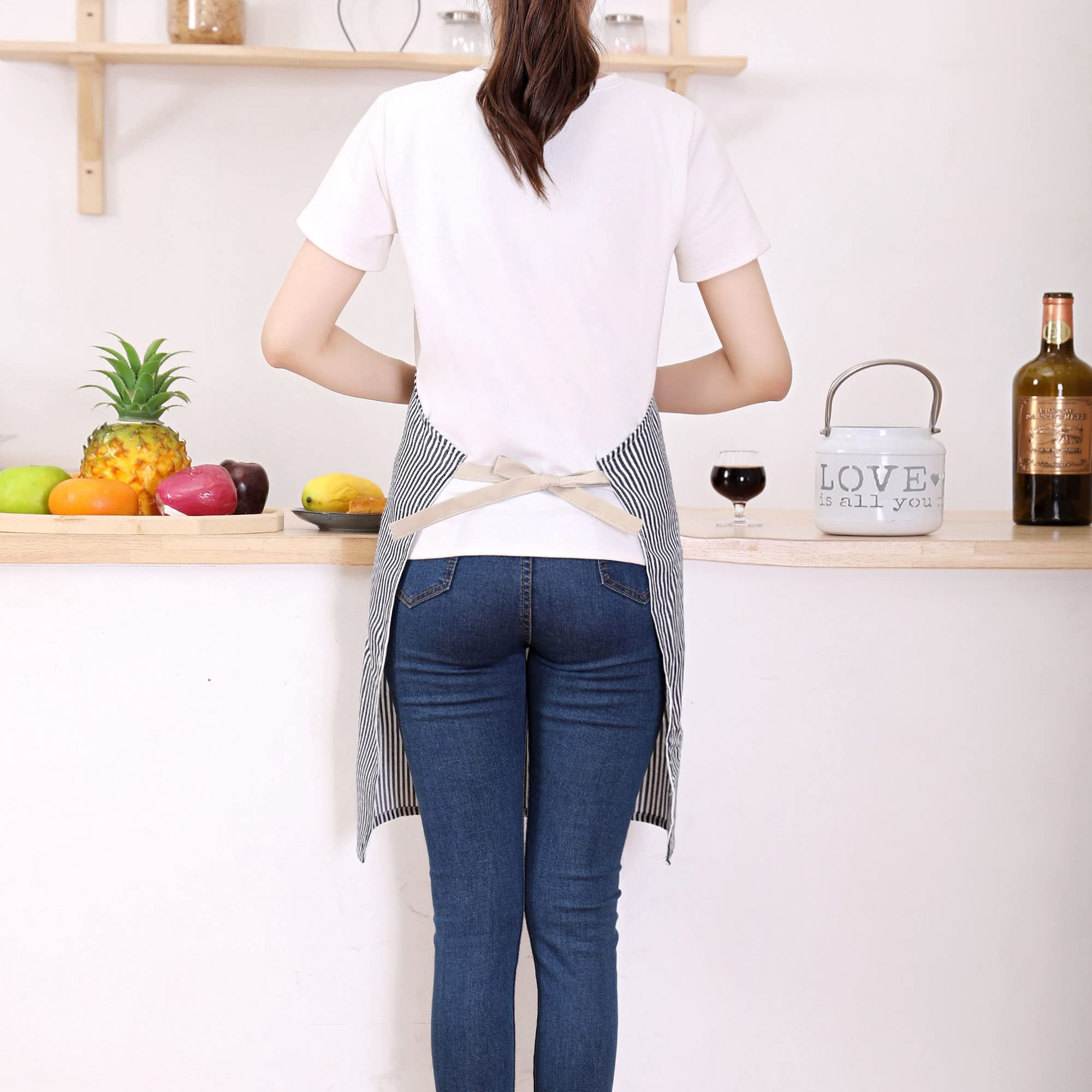 WEIKE 2Pcs of kitchen cooking aprons, double-button adjustable coverings with 2 pockets