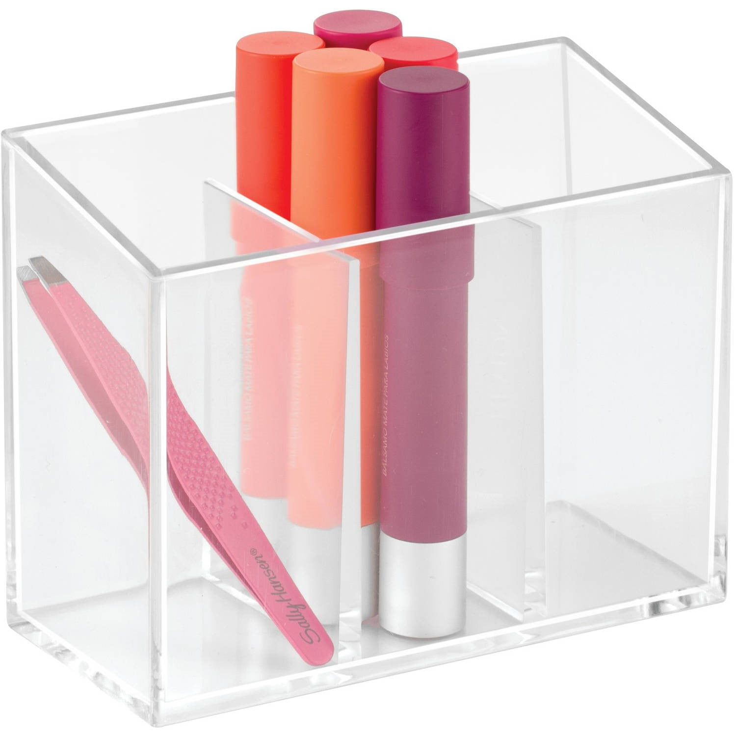 Mainstays 3 Compartment Clear Plastic Makeup Brush Storage Organizer