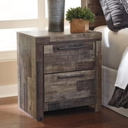 Signature Design by Ashley Derekson Two Drawer Nightstand – Multi-Gray, Rustic Pine Grain, USB Charging, Modern Urban Style