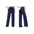 thumbnail image 3 of Wide Leg Pants Woman High Waist Yoga Pants with Pockets Loose Stretch Work Sweatpants Casual Lounge Navy Blue XL, 3 of 7