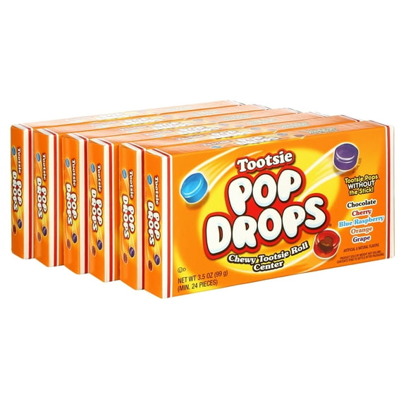 Tootsie Pop Drops Chewy Tootsie Roll Center: Chocolate, Cherry, Blue Raspberry, Orange, Grape Naturally & Artificially Flavored - 6 Pack Of 3.5 Oz Boxes