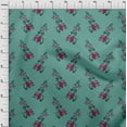 thumbnail image 3 of oneOone Cotton Silk Dusty Teal Green Fabric Leaves & Floral Block Quilting Supplies Print Sewing Fabric By The Yard 42 Inch Wide, 3 of 4