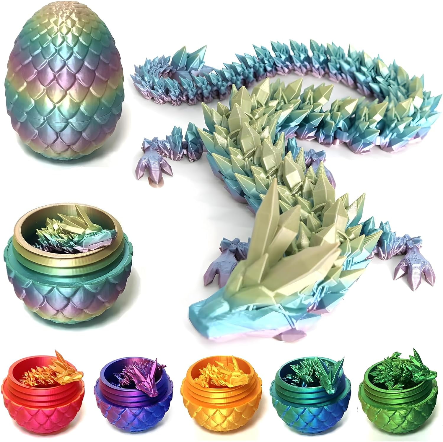 Home Office Desk Decor3D Printed Dragon Egg Crystal 3D Dragon Fidget Toys for Adult Articulated Dragon Egg Surprise Dragon Gifts,2pcs