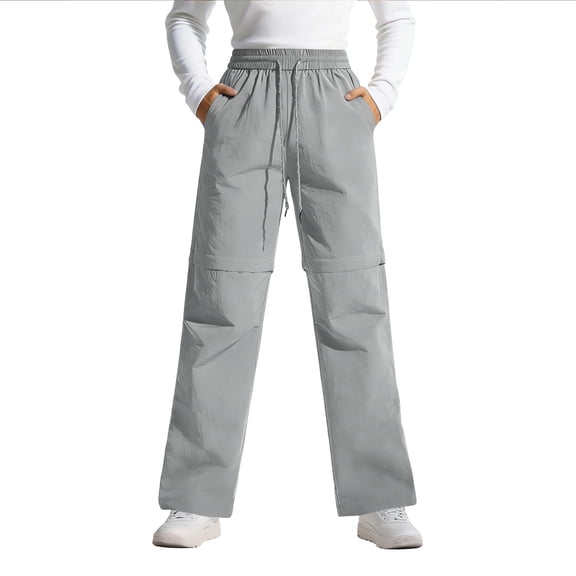 WULMLEO Women's Convertible Hiking Pants Zip Off Waterproof Drawstring Tousers Quick Dry High Waistes Hiking Pants with Pockets for Outdoors Gray 2XL