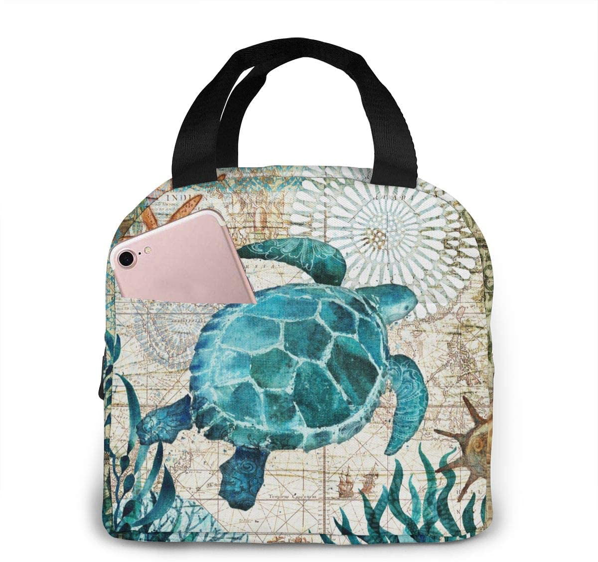 Insulated Lunch Bag Sea Turtle Lunch Tote Bag with Front Pocket Cooler Lunch ... 