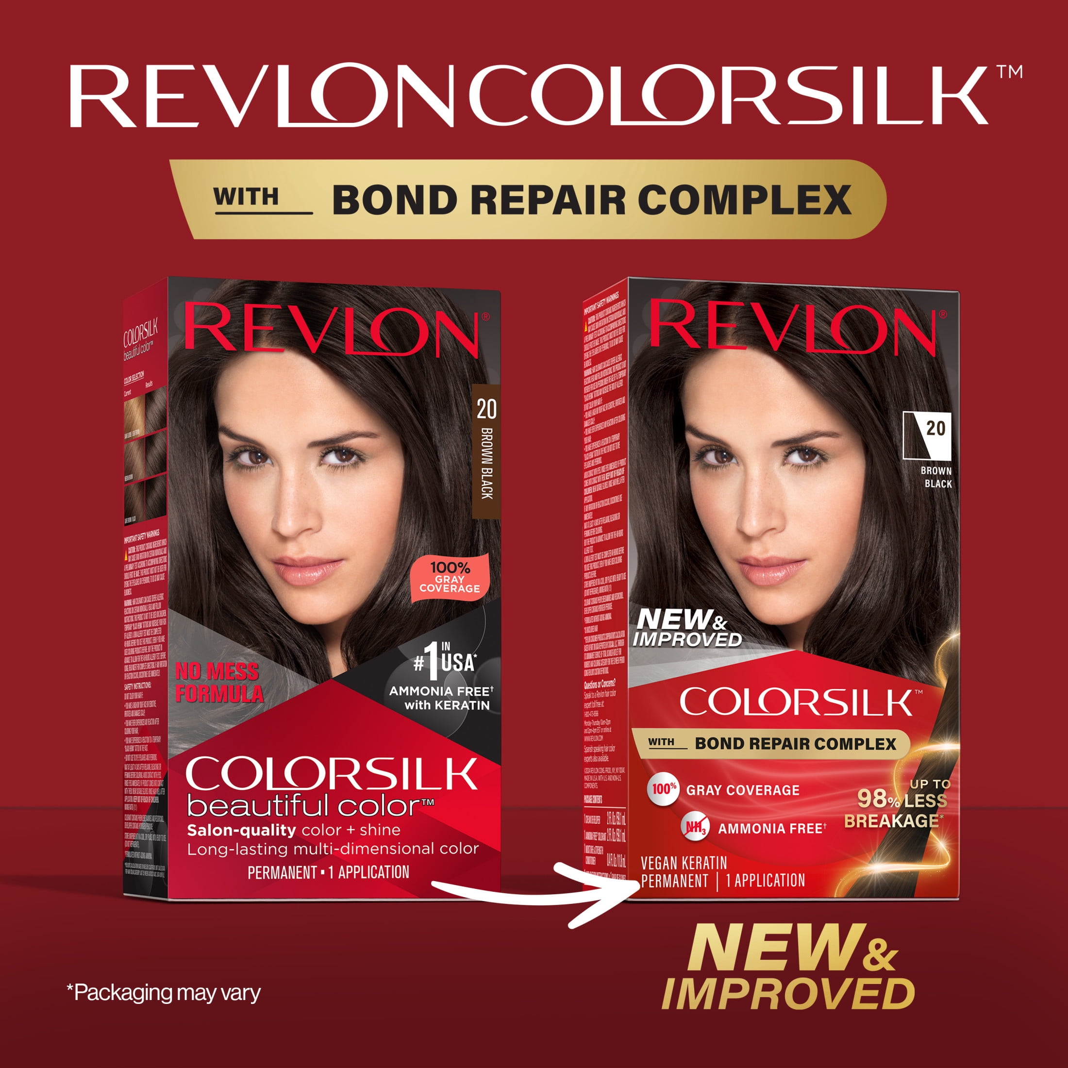 Revlon ColorSilk Permanent Hair Color, Bond Repair Complex, 20 Brown Black, 1 pack  (图3)