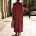 thumbnail image 5 of Women's 2 Piece Sweater Set Knit Bodycon Maxi Dress Open Front Duster Long Cardigan Sets Cozy Lounge Outfits with Open Front Cardigan and Side Pockets Deep Red L, 5 of 5