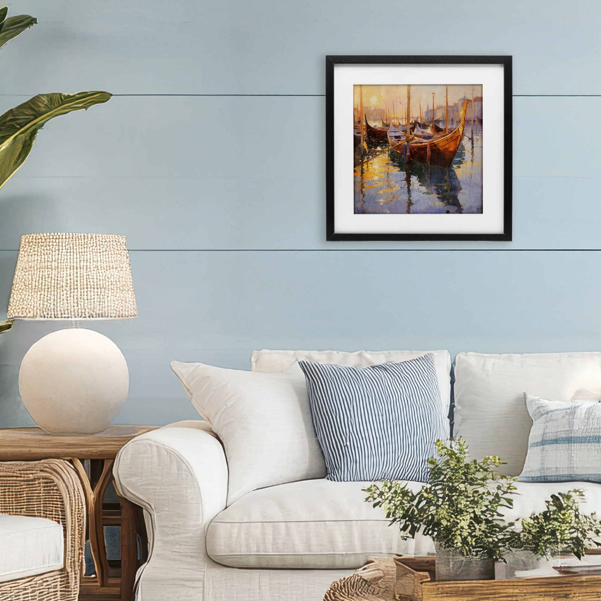 Stupell Industries Venetian Gondolas in Golden Light Black Framed Print Under Glass, design by Marta Wiley