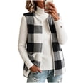 thumbnail image 2 of Kinrui Women's Plaid Fleece Vests Tops Zip Up Collarless Sleeveless Fall Jacket Lightweight Fuzzy Outerwear with Pockects Black XXL, 2 of 5