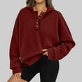 thumbnail image 2 of Womens Sweatshirt Plus Size Hooded V Neck Button Down Long Sleeve Casual Loose Solid Color Pullover 2025 Fall Trendy Tunic Tops,Red,XL, 2 of 5