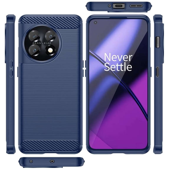 BD Flexible TPU Cover Designed for OnePlus 11 5G Phone Case [Slim Protective Shockproof Armor] [Carbon Fiber Design] Case for OnePlus 11 5G Case and LED Keychain - Dark Navy Blue